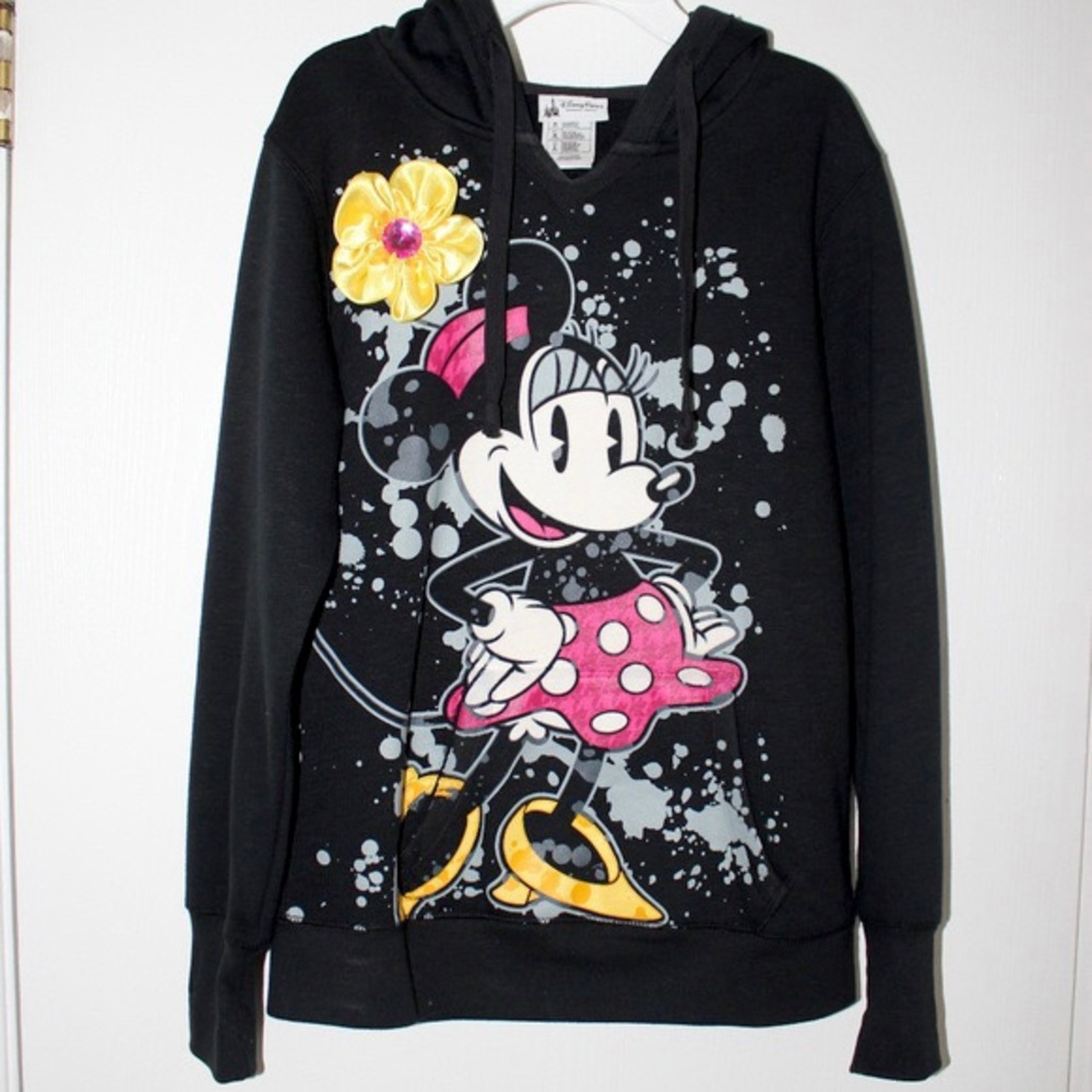 🌎2/$66~NEW Disney Parks Minnie Mouse 3D Flower Hoodie~Young Adult/Women's XS/S